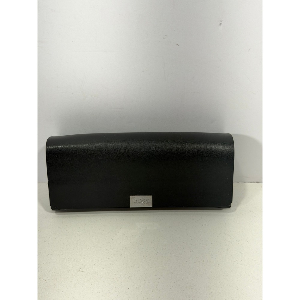 Hugo Boss Black Faux Leather Hard Shell Magnetic Glasses Case Silver Logo